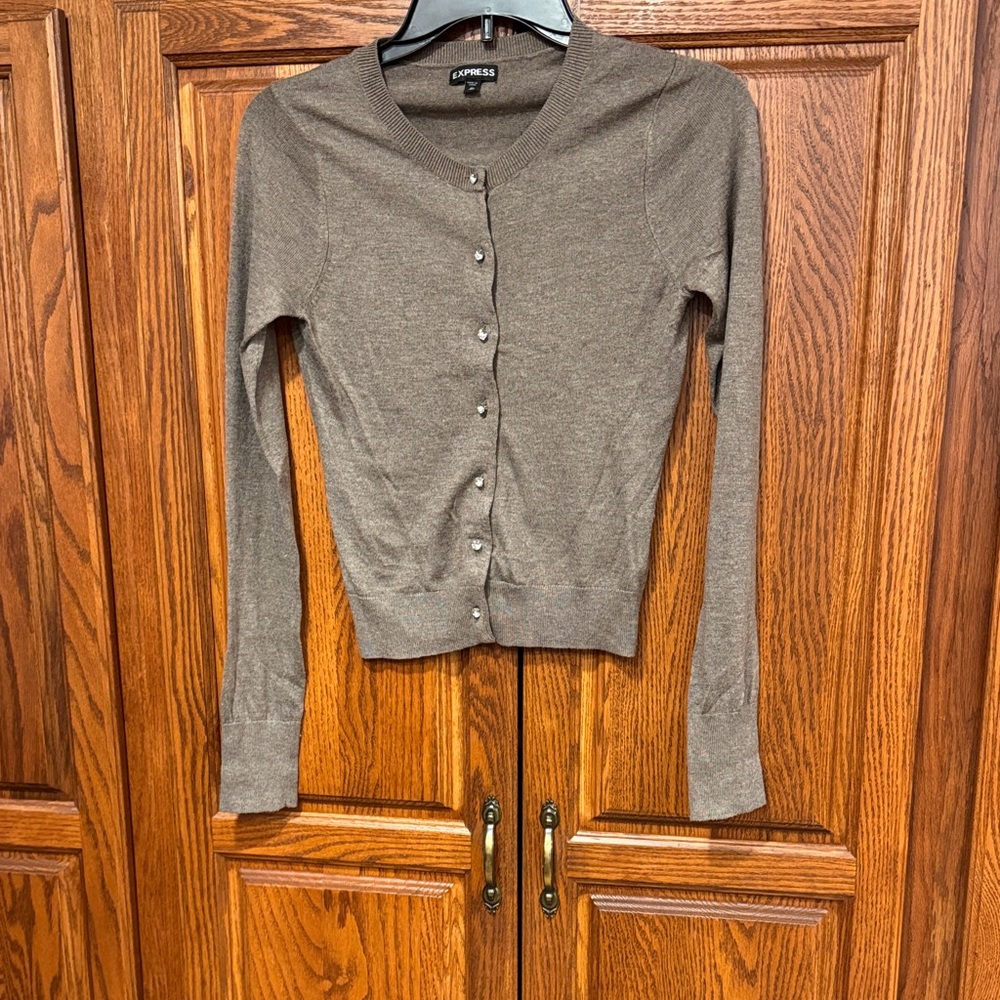 Express Taupe Button-Up Cardigan